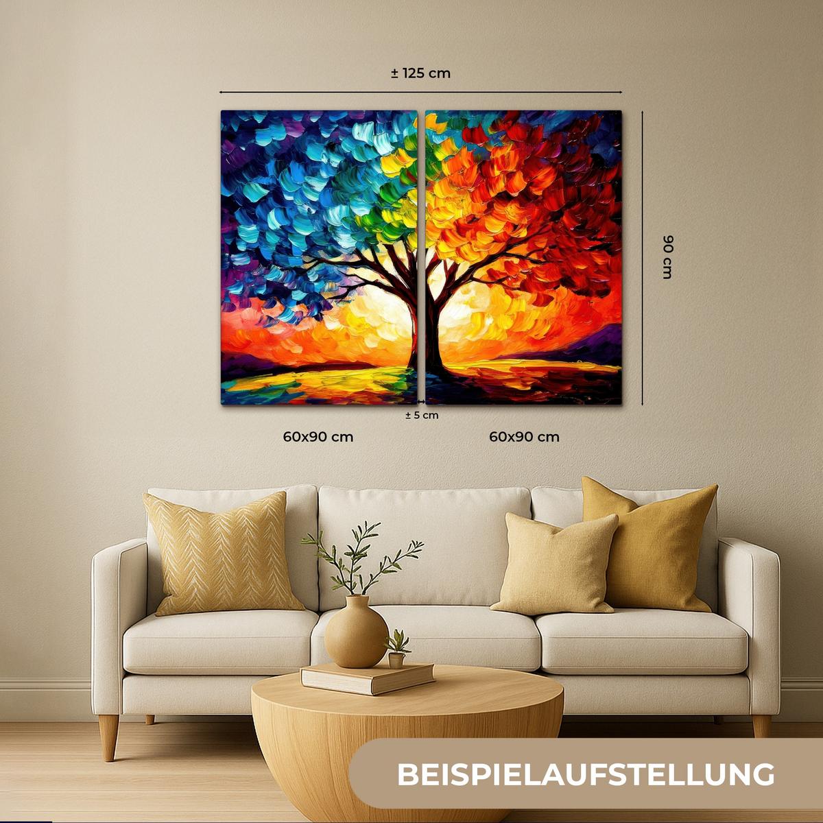 LEINWANDBILD 2er Set Baum - Farbenfroh - Malerei-Look - Abstrakt 120x90 cm - Multicolor, Textil (120/90cm) - MuchoWow