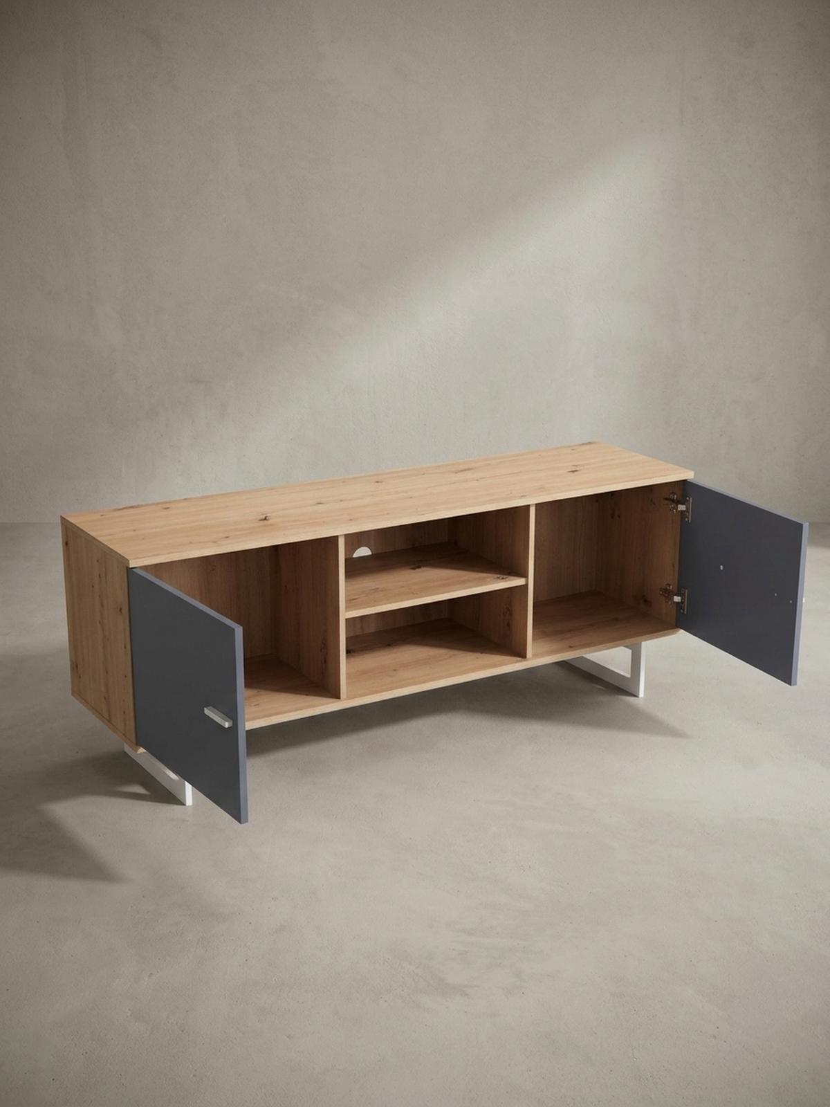 TV-LOWBOARD mit Eiche-Dekor und 2 Türen, modern, Braun-Grau 150x40x55 cm - Silberfarben/Braun, Holzwerkstoff/Metall (150/55/40cm) - KADIMA DESIGN
