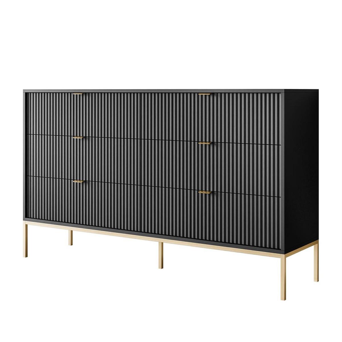 SIDEBOARDS CORTADO GOLD KS154 MIT SCHUBLADEN SCHWARZ - Schwarz, Holzwerkstoff (154/91/39cm) - Lookway