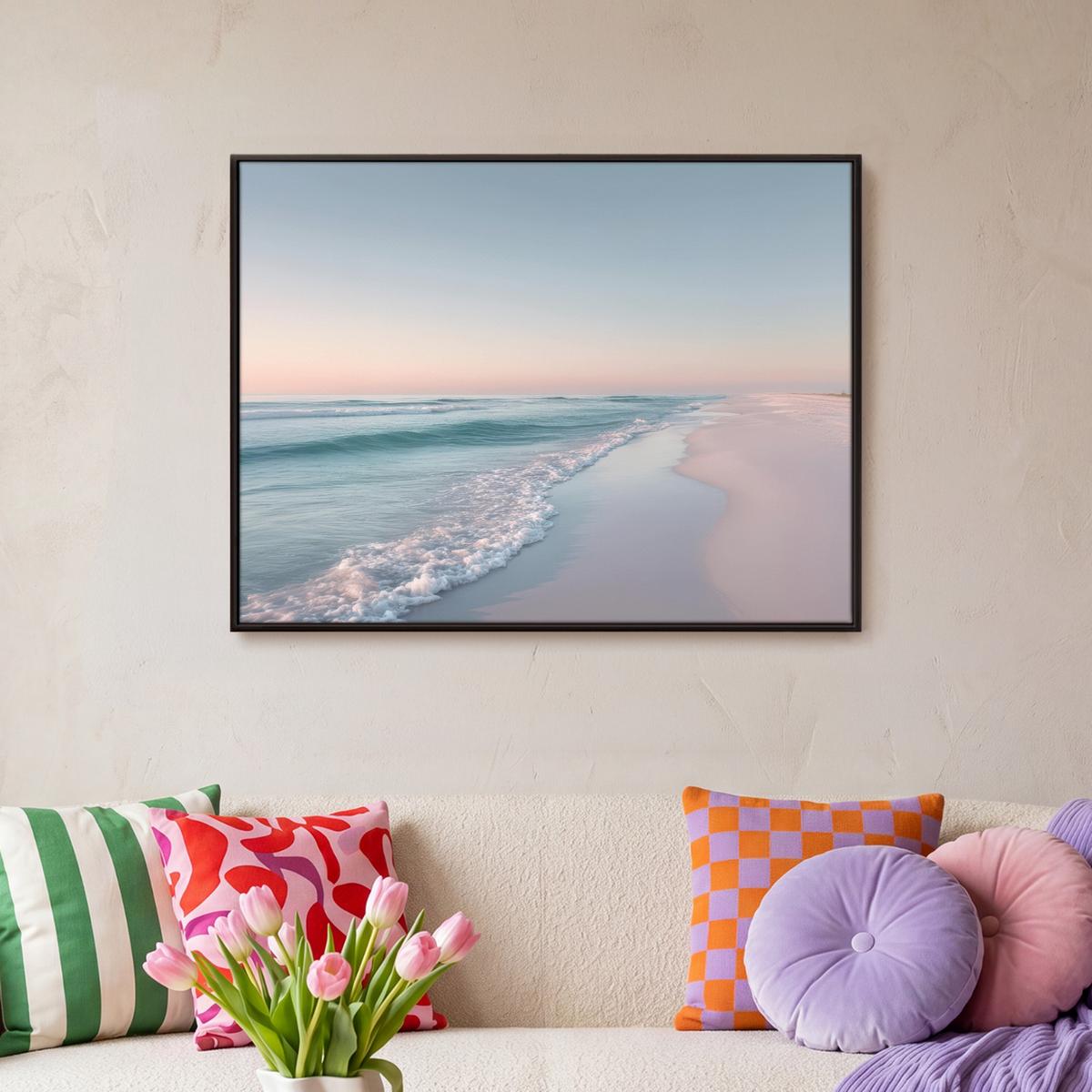 LEINWAND Bilder mit Rahmen - Küstenlinie - Pastell - Wasser - 70x50 - Pastellblau, Textil (70/50cm) - MuchoWow