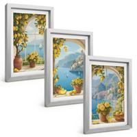 BILDER SET 3er Set - 20x30 cm Silberner Rahmen - Meereslandschaften, Zitronen, Fenster - Silberfarben, Kunststoff (20/30cm) - TULUP