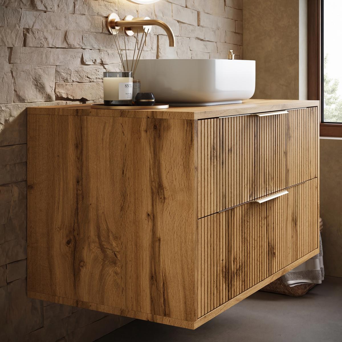 WASCHBECKENUNTERSCHRANK Rimini 2 Schubladen Eiche - 80 x 46 x 46 cm - Eichefarben, Holz (80/46/46cm) - Badplaats
