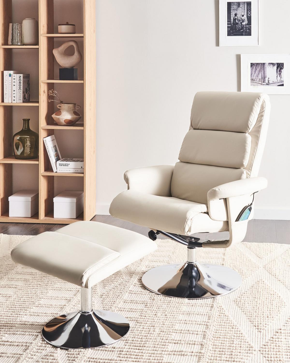 MASSAGESTUHL mit Fußstütze Kunstleder Hellbeige Legend - Beige, Kunststoff (76/100/58cm) - Beliani