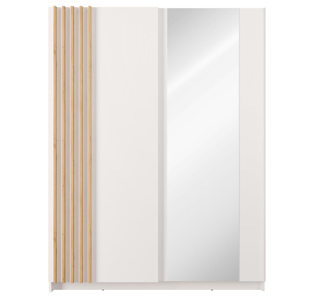 KLEIDERSCHRANK Beralto Weiß 150/198,5/63,5 cm – mit Spiegel und Lamellenfront - Weiß, Holzwerkstoff (150/198.5/63.5cm) - AX Living