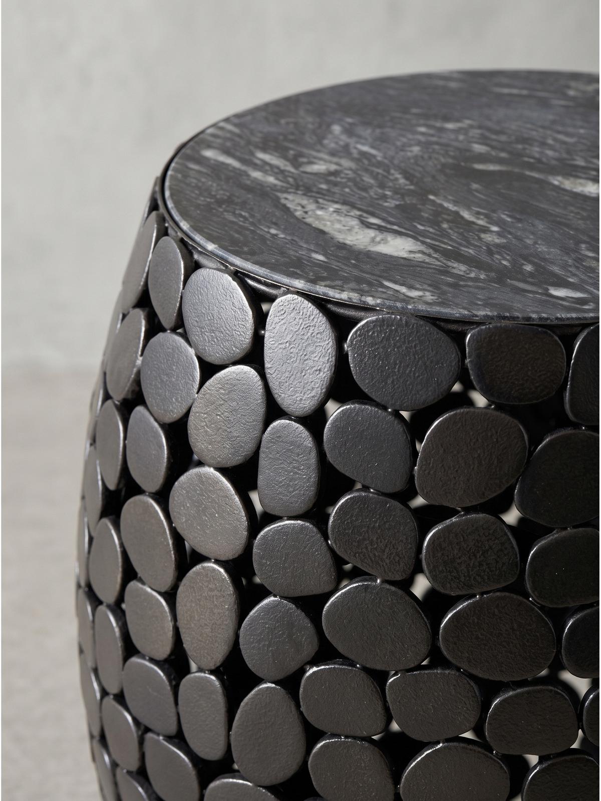 BEISTELLTISCH DIEMEL, Marmor, handgefertigt, Schwarz, Ø 40 x 46 cm - Schwarz, Stein/Metall (40/40/46cm) - KADIMA DESIGN