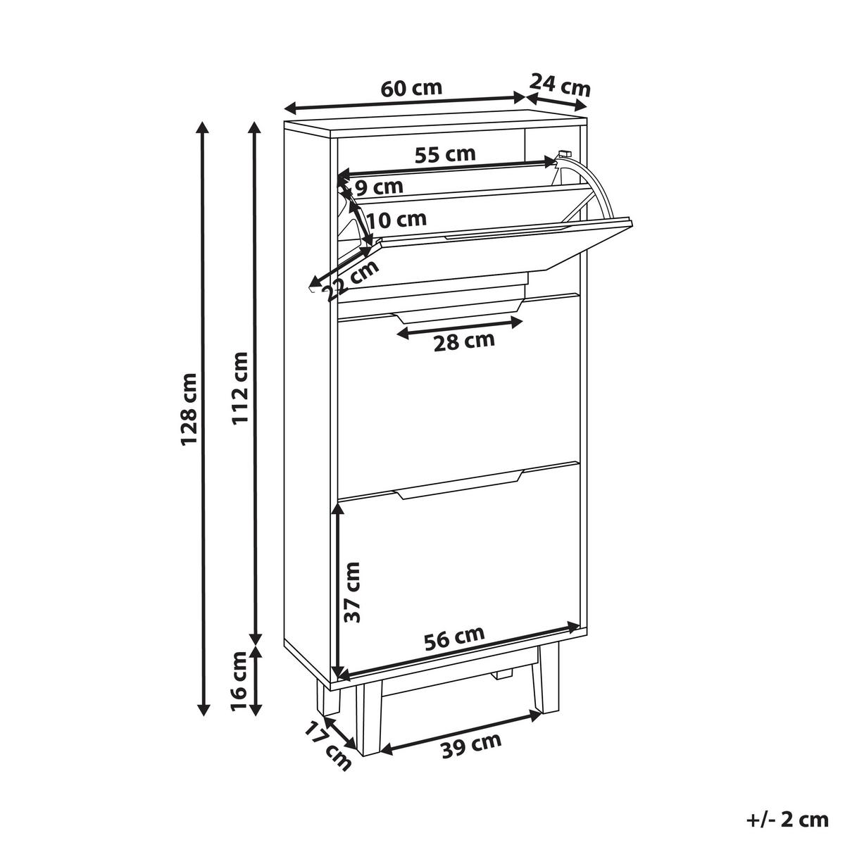 SCHUHSCHRANK Weiß Sandfly - Hellbraun/Weiß, Holzwerkstoff (60/128/24cm) - Beliani