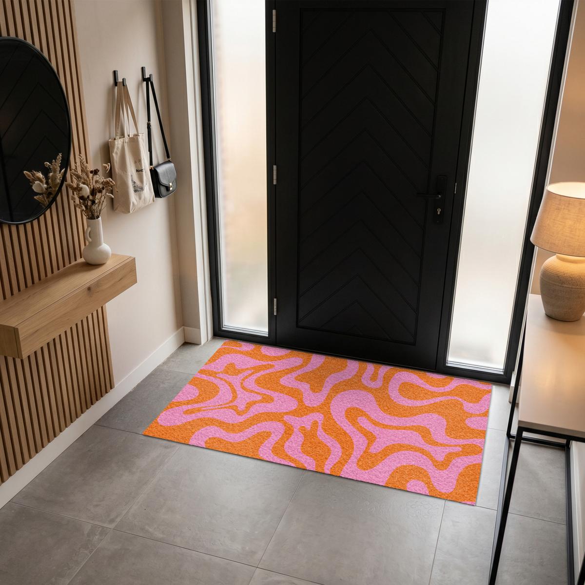 FUSSMATTE Muster - Rosa - Orange - Abstrakt - Modern Türmatte 150x90 cm - Pink, Kunststoff (150/0.4cm) - MuchoWow