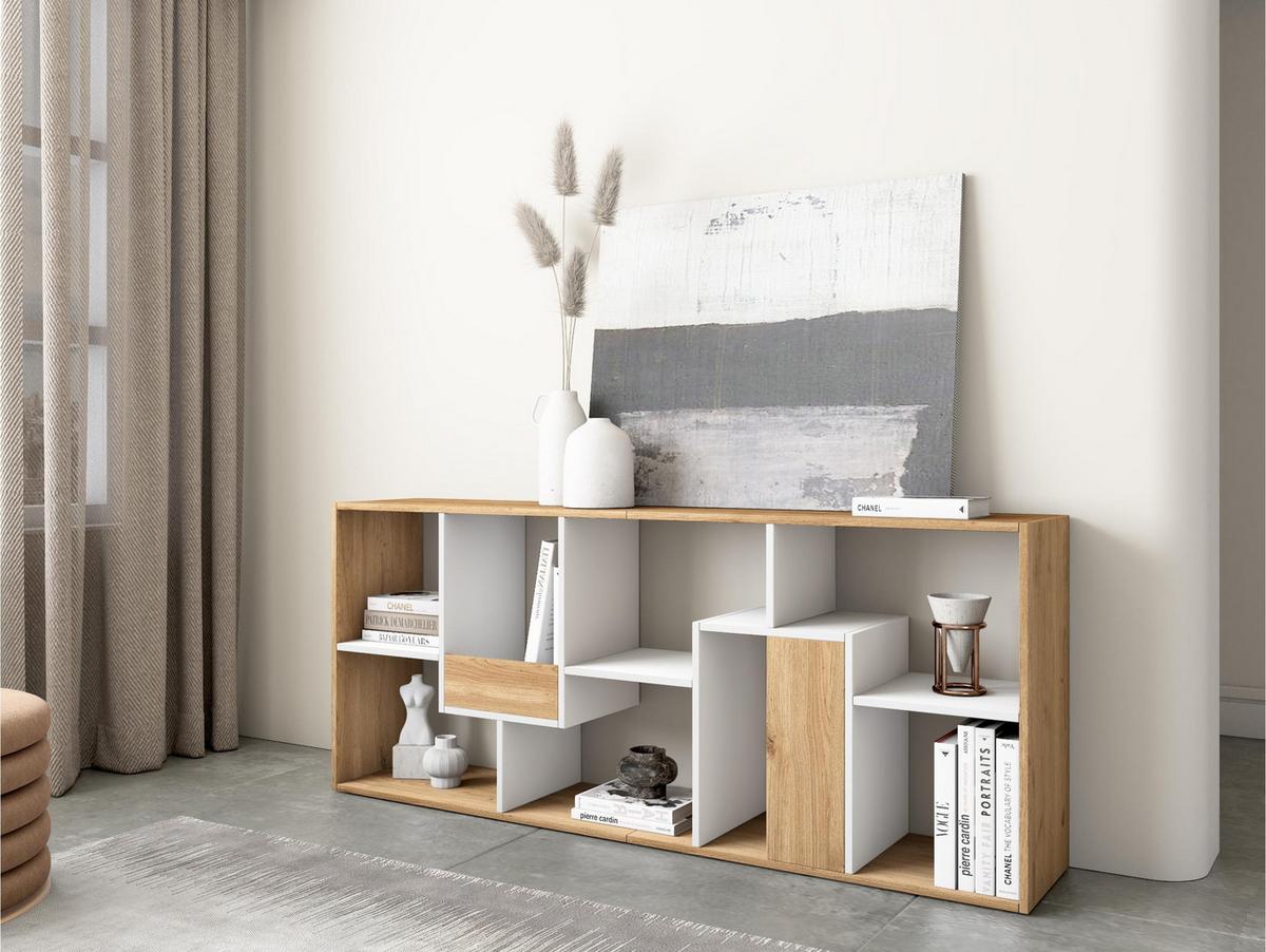 REGAL Bibliothek, Eiche und weiß, 67/31/162cm - Eichefarben/Weiß, Holzwerkstoff (67/162/31cm) - Skraut Home