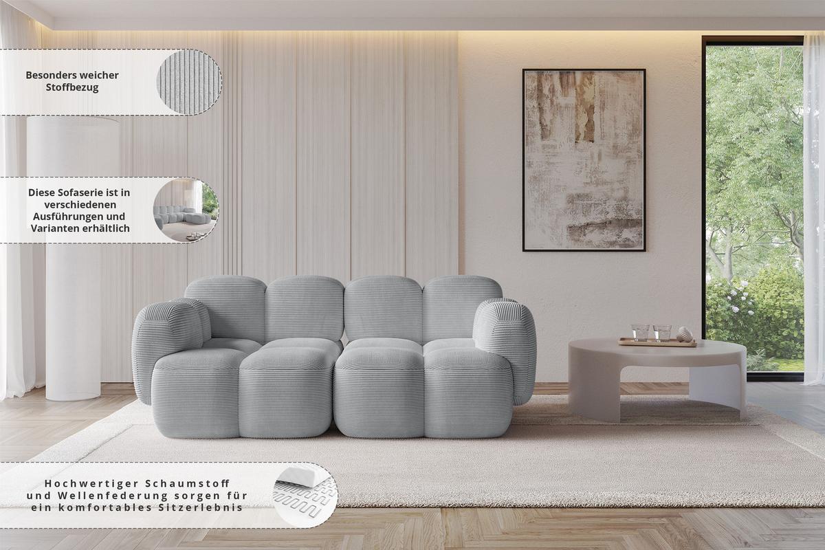 2-SITZER modulares Sofa Miko-S1 214x118x75 cm Weiß Bouclé - Schwarz/Weiß, Holzwerkstoff/Kunststoff (214/75/118cm) - ALTDECOR