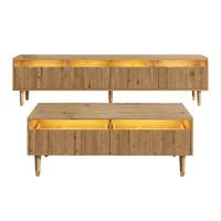 TV-SCHRANK SET holzoptik, 3d-rillen & smart led - Naturfarben, Holzwerkstoff (178/45/35cm) - Urban Meuble