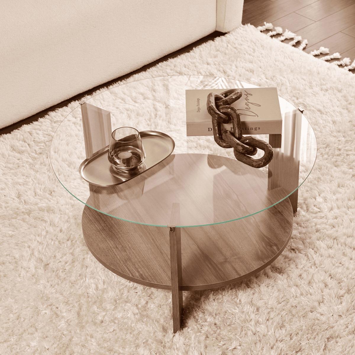 COUCHTISCH mit 2 Platten, davon eine aus gehärtetem Glas 75/75/40 cm - Naturfarben, Holzwerkstoff (7.5/75/40cm) - Calicosy