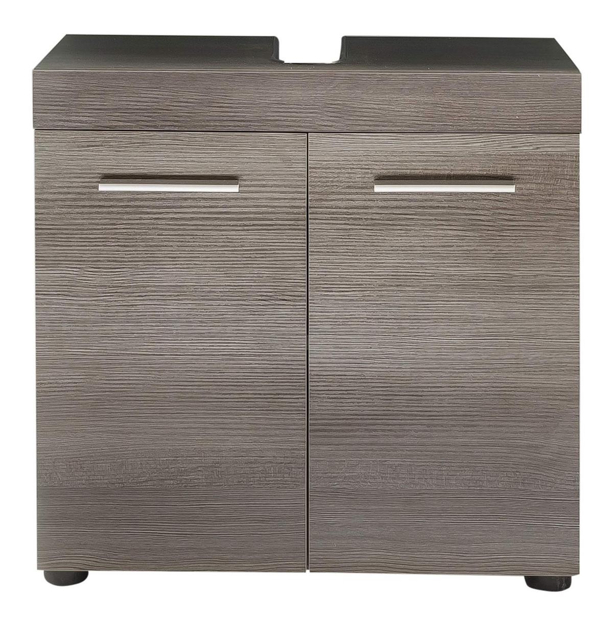 WASCHBECKENUNTERSCHRANK grau Rauchsilber 58 cm, Badschrank 2-türig - Silberfarben/Schwarz, Holzwerkstoff/Kunststoff (58/57/31cm) - Top.Furn