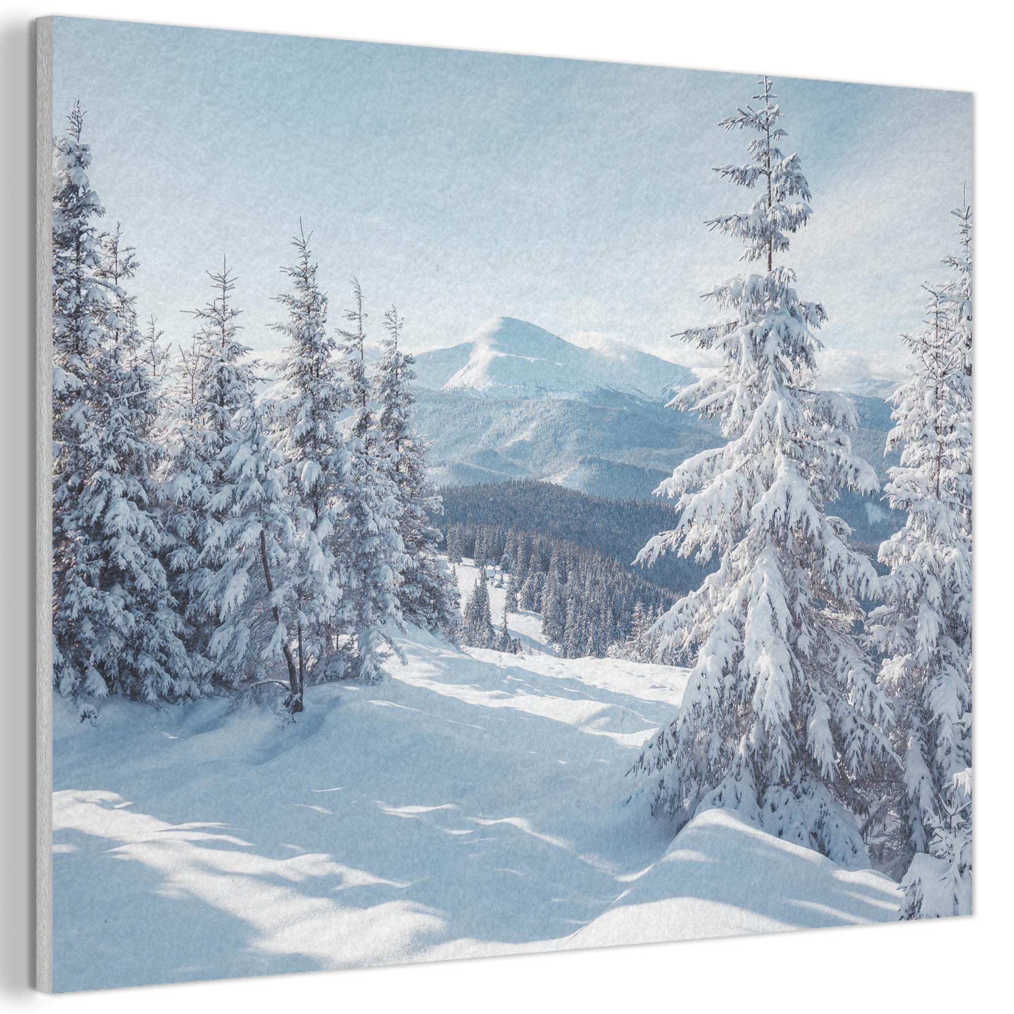 AKUSTIKBILD Winterlandschaft - Natur - Berge - Bäume - Schnee Gemälde 80x60 cm - Hellblau, Kunststoff (80/60/0.9cm) - MuchoWow