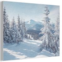 AKUSTIKBILD Winterlandschaft - Natur - Berge - Bäume - Schnee Wanddeko 70x50 cm - Hellblau, Kunststoff (70/50/0.9cm) - MuchoWow