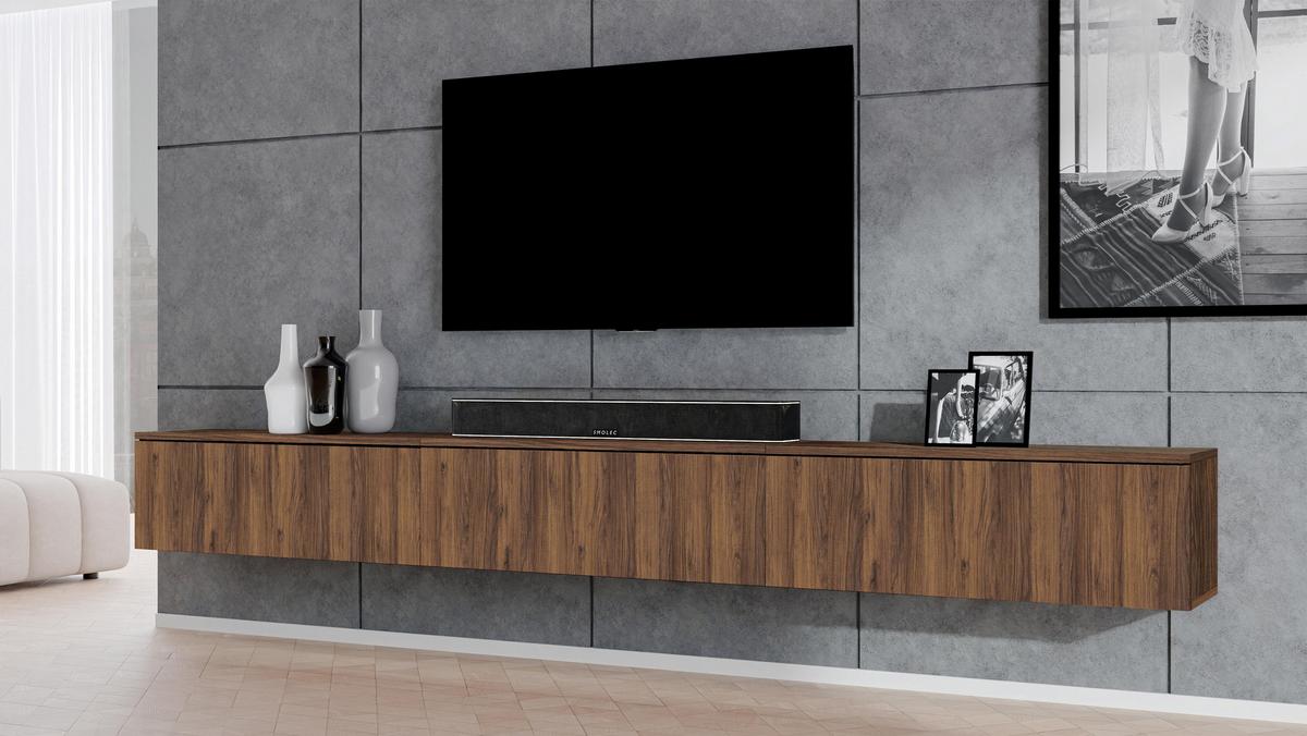 LOWBOARD Loriano 3x100 Nussbaum Warmia 300/34/32 cm – Hängendes TV Board - Nussbaumfarben, Holzwerkstoff (300/34/32cm) - AX Living