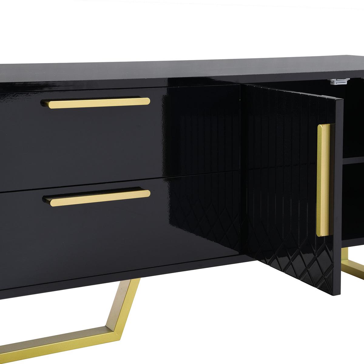 TV-SCHRANK 170 cm in Schwarz Hochglanz & Gold - Weiß, Holzwerkstoff (170/54/40cm) - Urban Meuble