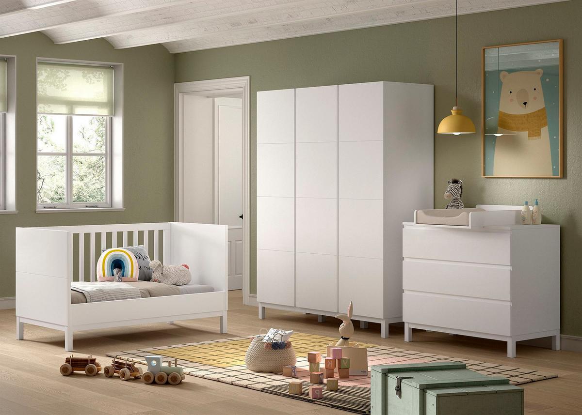 BABYZIMMER SET Keely Kiefer weiß Baby-/Juniorbett Kommode Schrank - Weiß, Holz (58/196/149cm) - 58aufmkessel