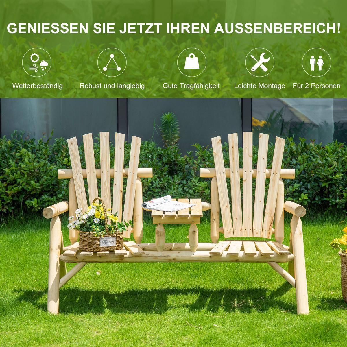 GARTENBANK mit Tisch, Massivholz, Natur, 157 x 88 x 103 cm - Naturfarben, Holz (88/103/157cm) - Outsunny