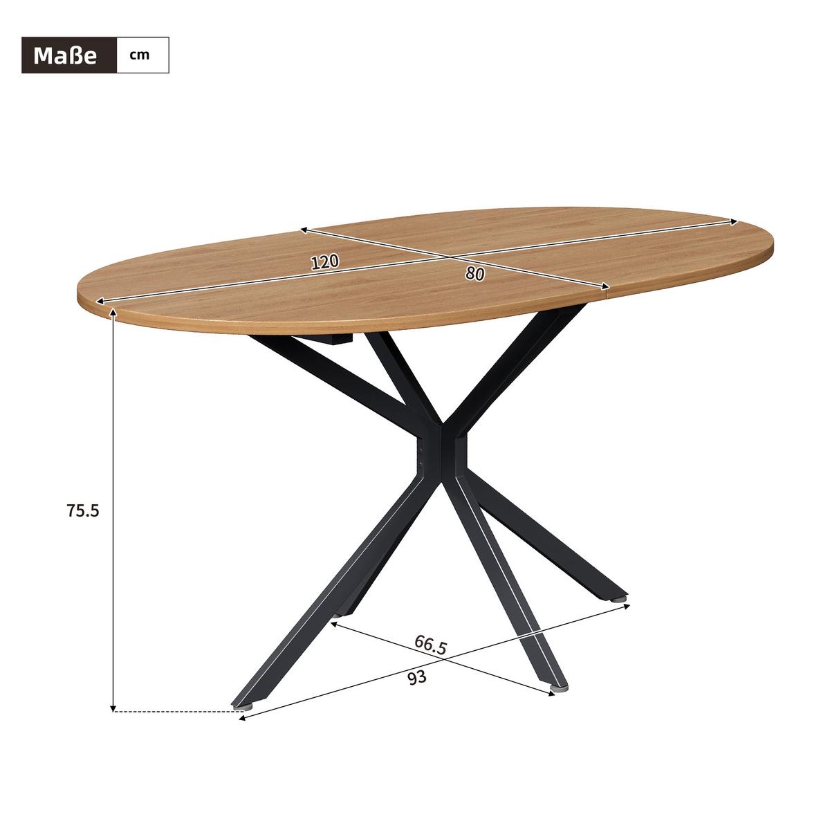 ESSTISCH Ovaler 120 cm Natur & Metall – Kompakttisch mit Kreuzgestell im modernen Design - Eichefarben, Holzwerkstoff (80/120/75cm) - Urban Meuble