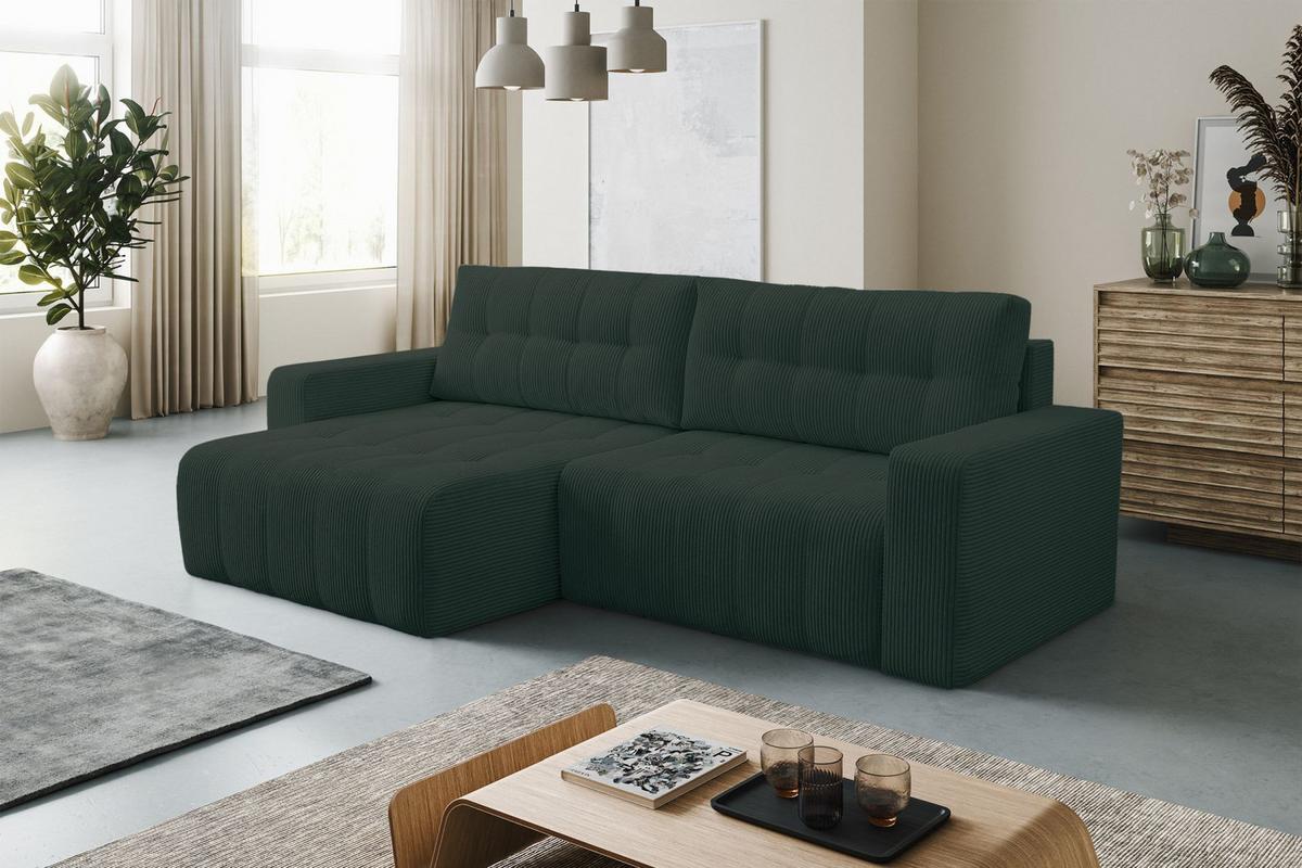 ECKSOFA Maillo Dunkelgrün Cord - Dunkelgrün/Schwarz, Kunststoff/Textil (245/143cm) - Selsey
