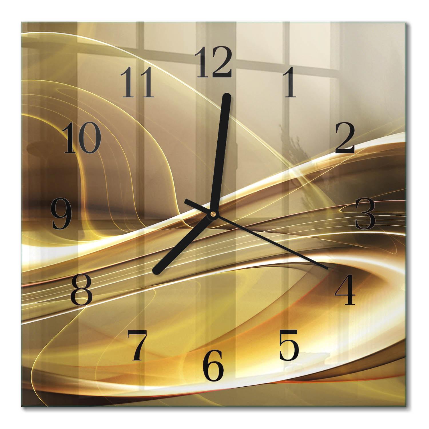 WANDUHR aus Glas 30x30 cm - Abstrakte Linien - Goldfarben, Glas (30/30/0.4cm) - TULUP