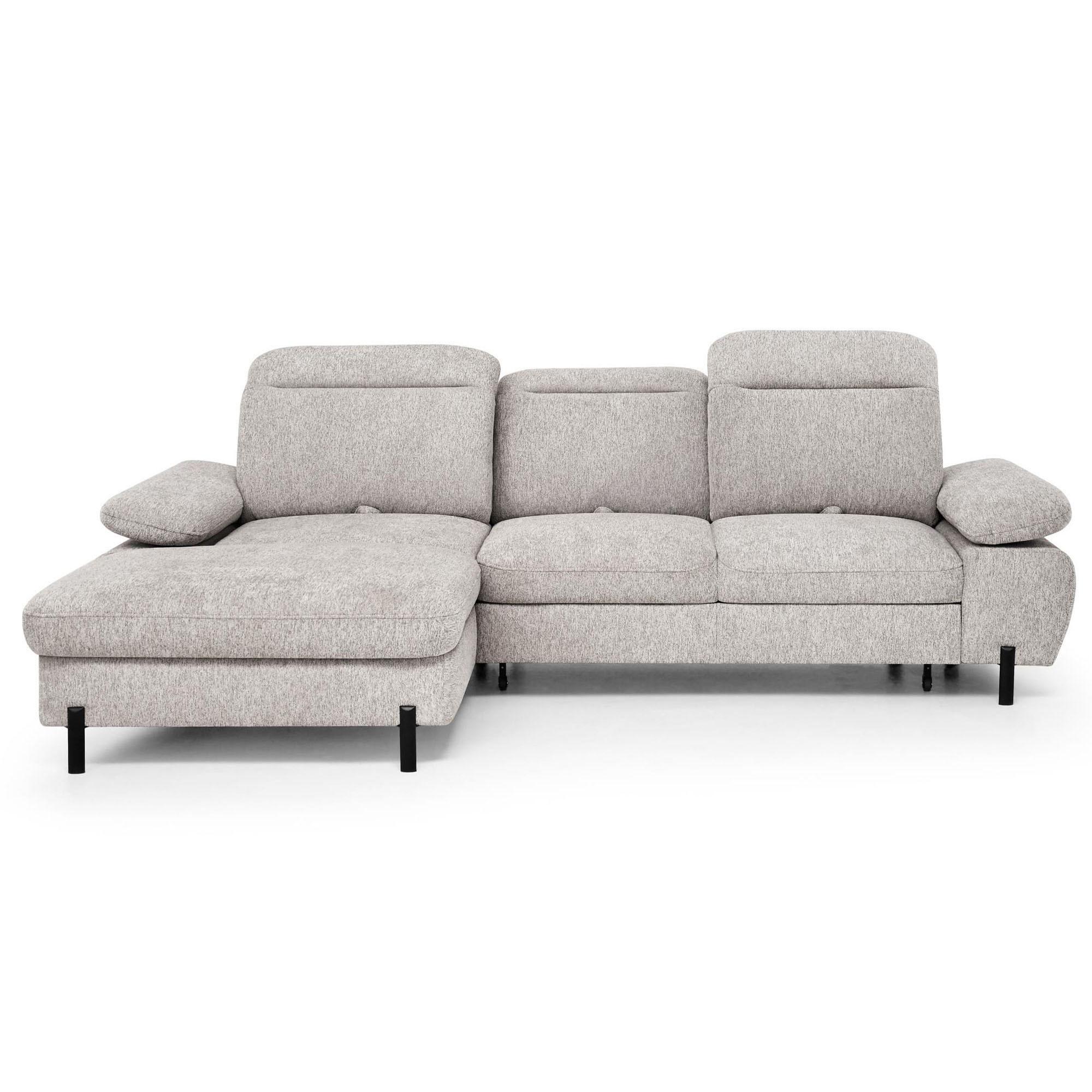 ECKSCHLAFSOFA Sora Mini mit verstellbaren Kopfstützen und Schlaffunktion, Chenille-Stoff, Dunkelbeige, Links - Beige/Schwarz, Textil (285/190cm) - Beautysofa