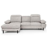 ECKSCHLAFSOFA Sora Mini mit verstellbaren Kopfstützen und Schlaffunktion, Chenille-Stoff, Dunkelbeige, Links - Beige/Schwarz, Textil (285/190cm) - Beautysofa