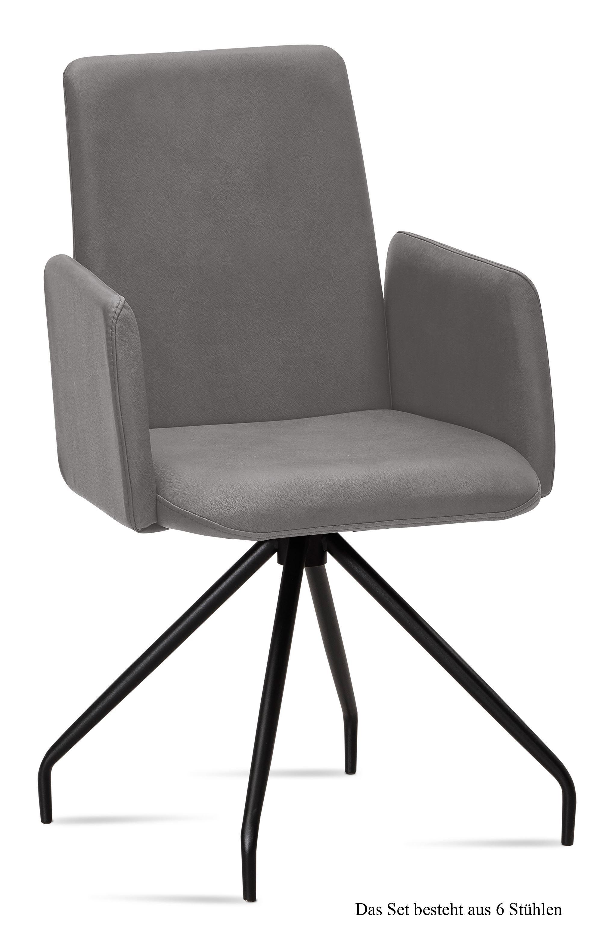 ARMLEHNSTUHL (6er-Set) Detana 52x92x60 Schwarz/Grau - Schwarz/Grau, Kunststoff (60/92/52cm) - 58aufmkessel
