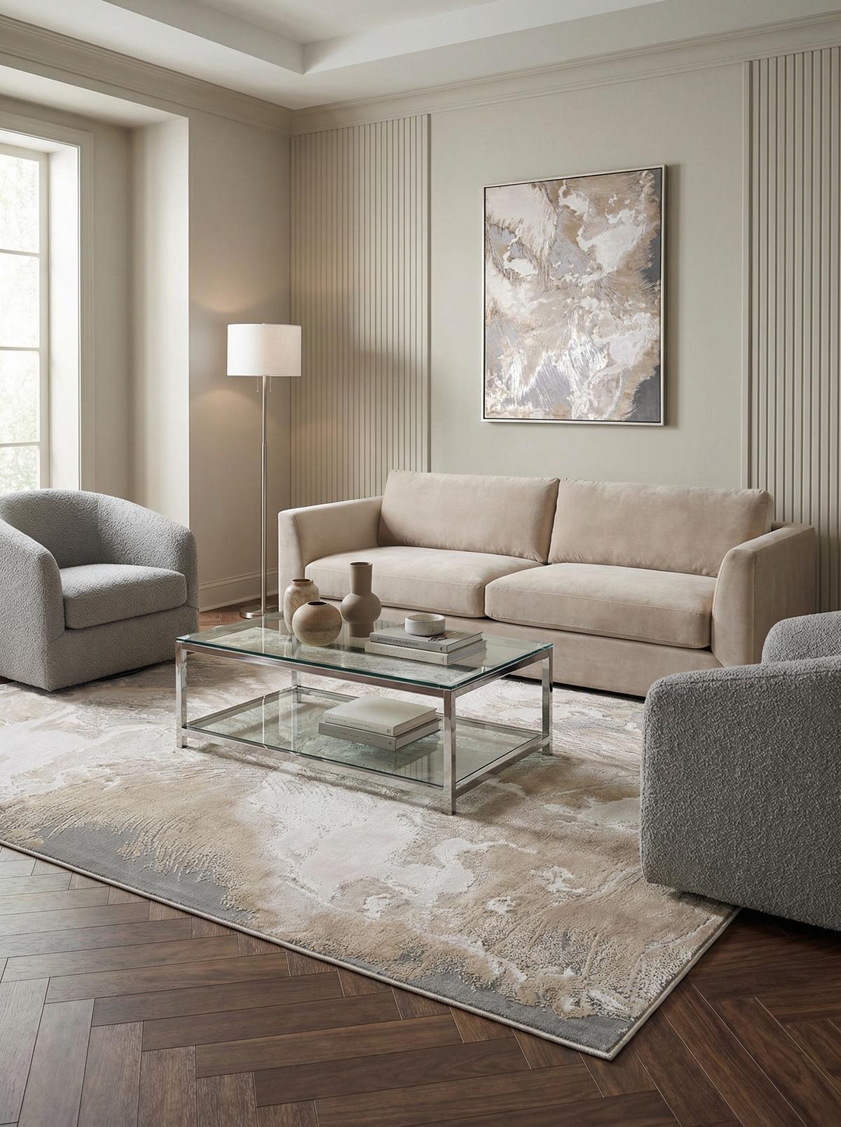 TEPPICH SARNTAL, abstrakt, aus Polyester, Florhöhe 8 mm, Gold, 160 x 230 cm - Beige, Textil (230/160cm) - KADIMA DESIGN