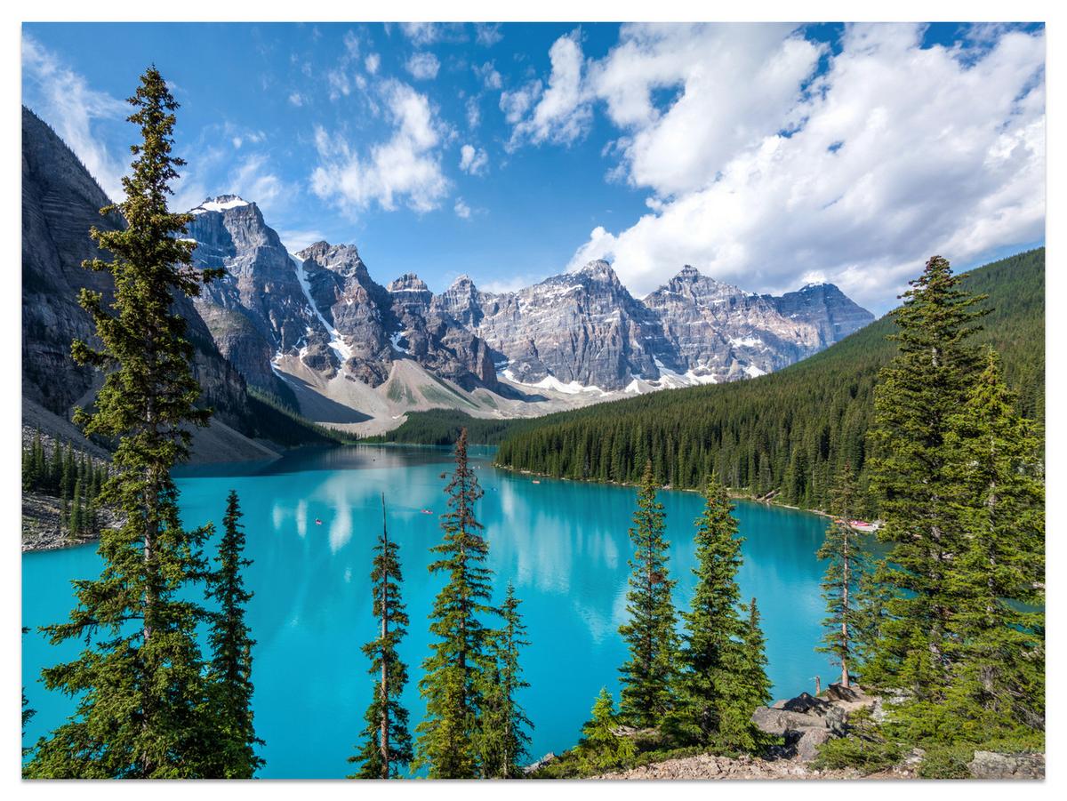 FOTOTAPETE See Berge Wald Landschaft 3D 250x175 - Türkis/Blau, Papier (250/175cm) - Muralo