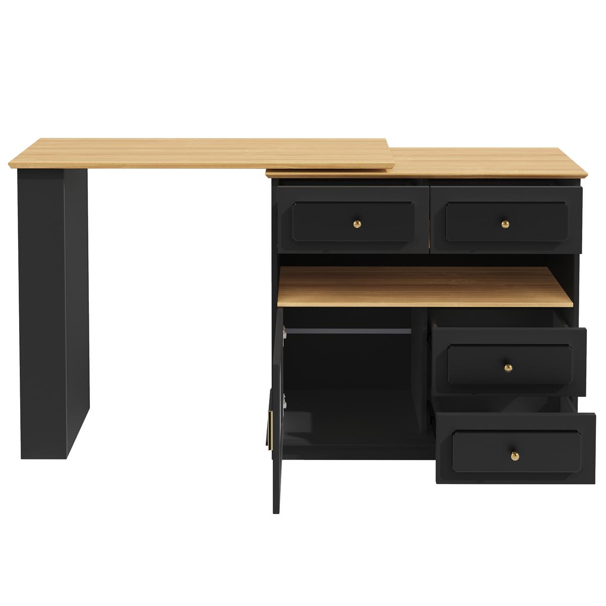 BARTISCH ausziehbarer mit Stauraum Schwarz - Schwarz, Holzwerkstoff/Metall (181/39/105cm) - Urban Meuble