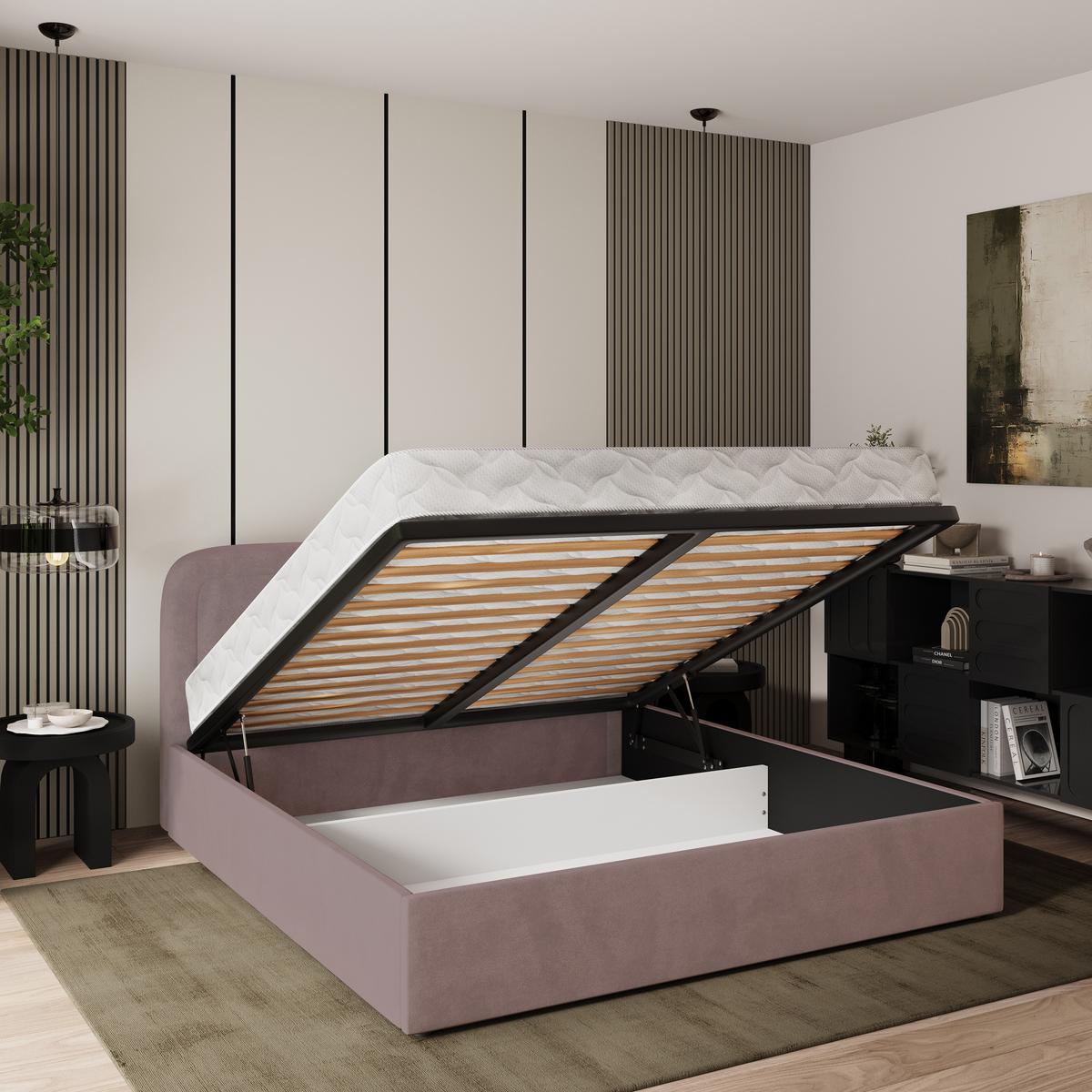POLSTERBETT BENIRA K 120x200 cm mit Bettkästen - Rosa - Rosa, Holz/Textil - MASSENO