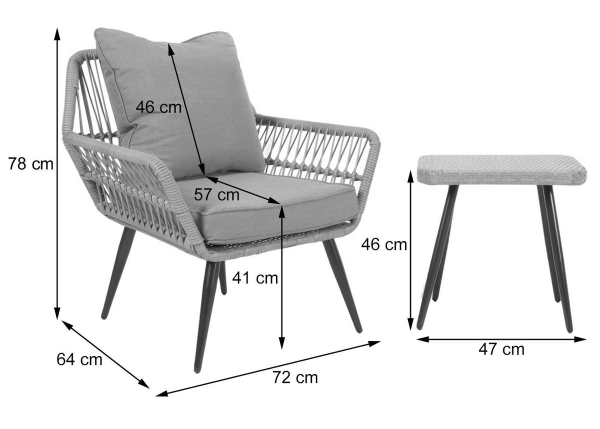 POLY-RATTAN GARNITUR Hellgrau - Hellgrau, Kunststoff - MCW