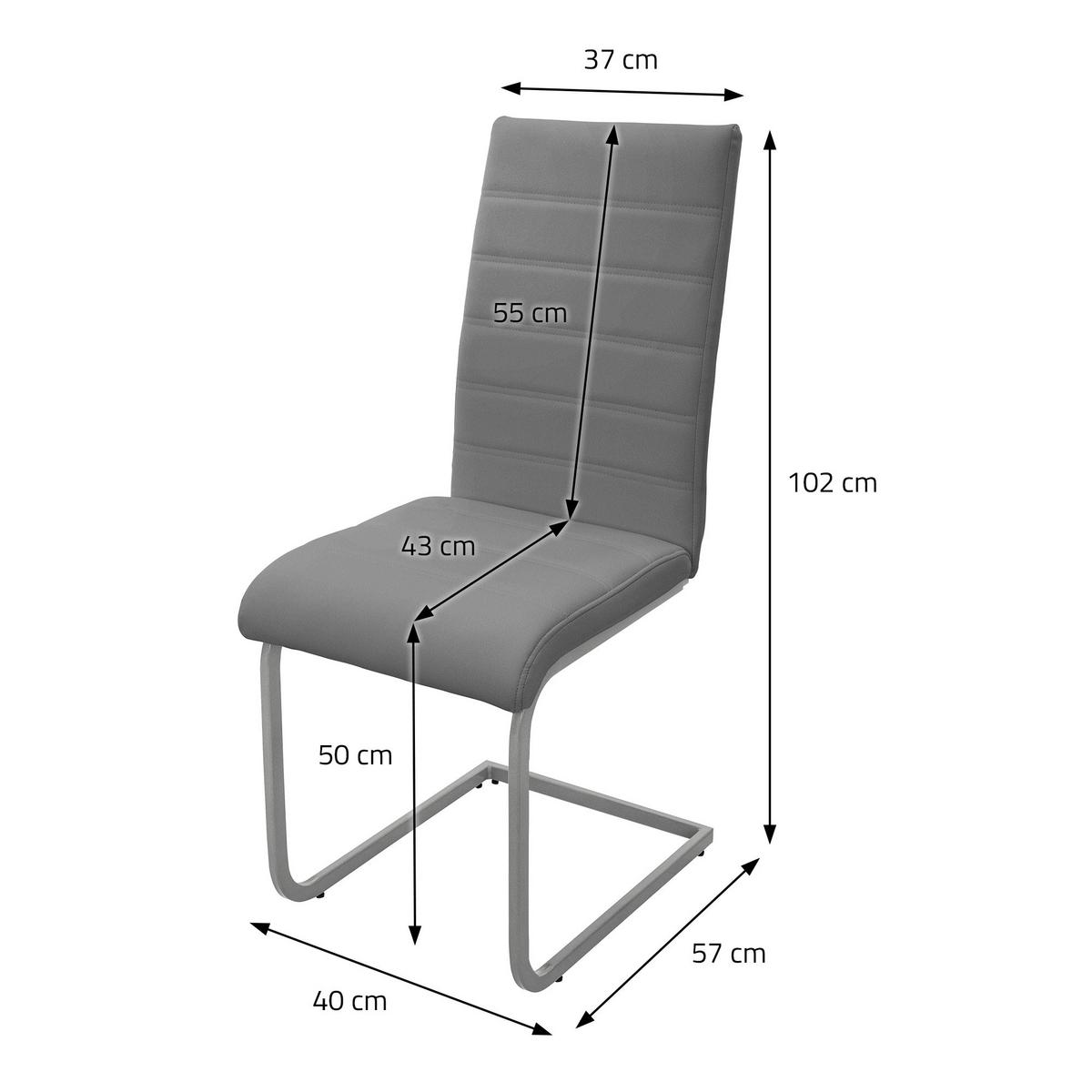 SCHWINGSTUHL 4er Set Grau Kunstleder - Silberfarben/Grau, Metall (40/102/57cm) - ML-DESIGN