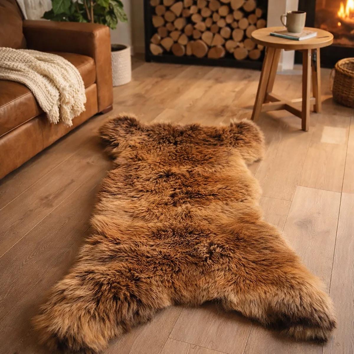 FELL Öko Lammfell Schaffell Gold Braun ca. 105 cm - Goldfarben/Braun, Fell (55/105cm) - Provellus