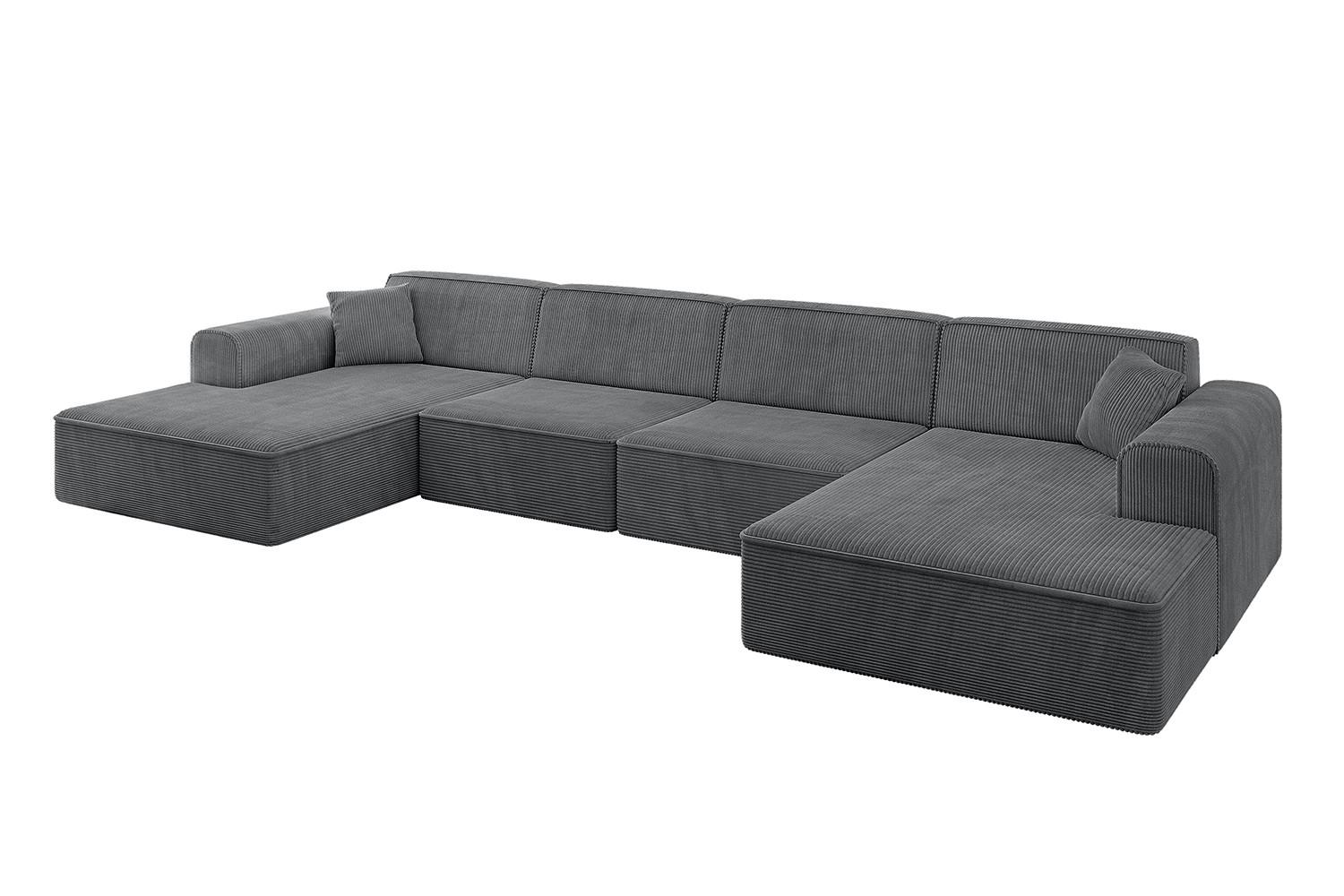 WOHNLANDSCHAFT IREA-U2-v3 - 386x165x77 cm Duneklgrau - Dunkelgrau, Holzwerkstoff/Textil (386/77/165cm) - ALTDECOR