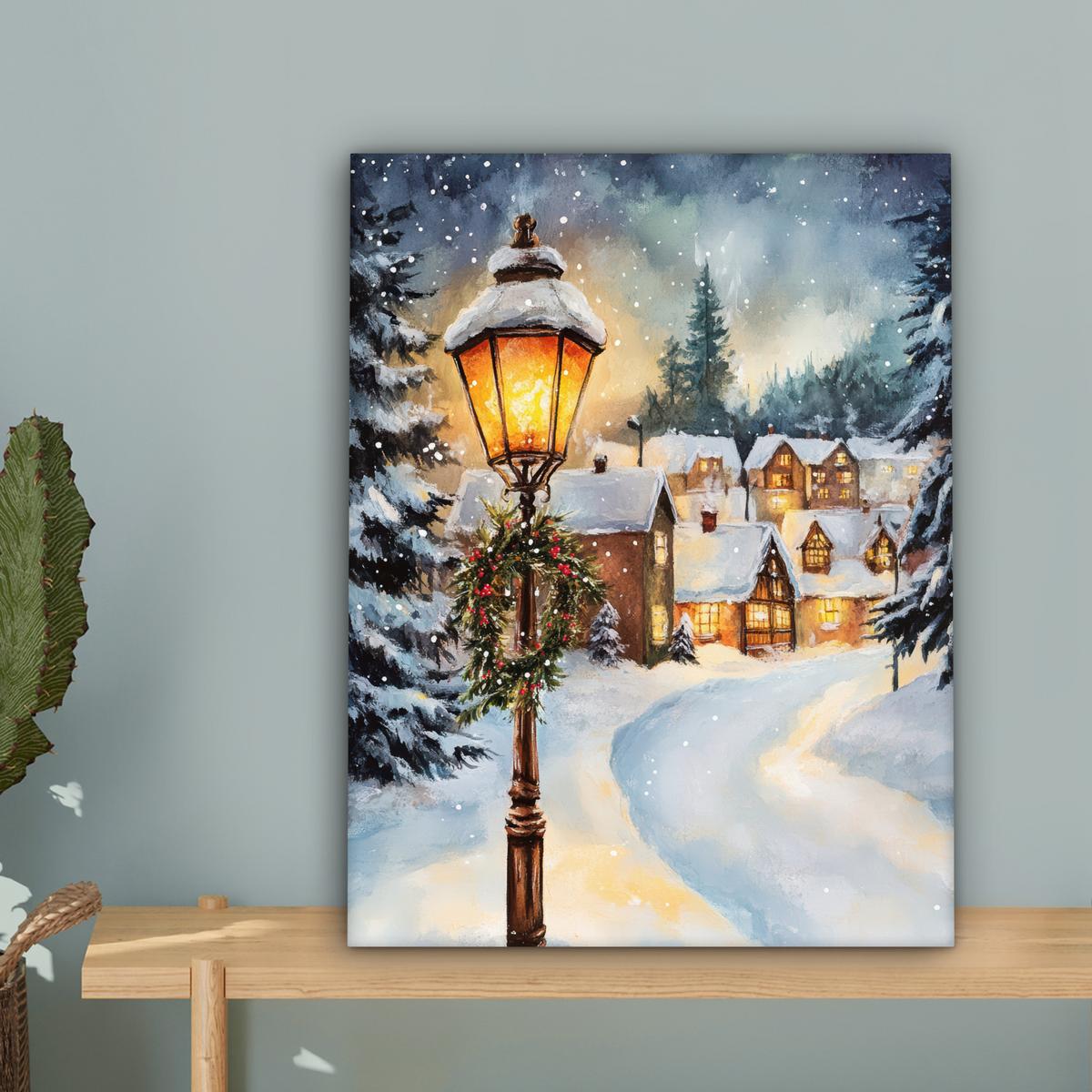 LEINWANDBILD Weihnachtsdorf - Häuser - Schnee - Weihnachten Room Decor 30x40 cm - Sandfarben, Textil (30/40cm) - MuchoWow