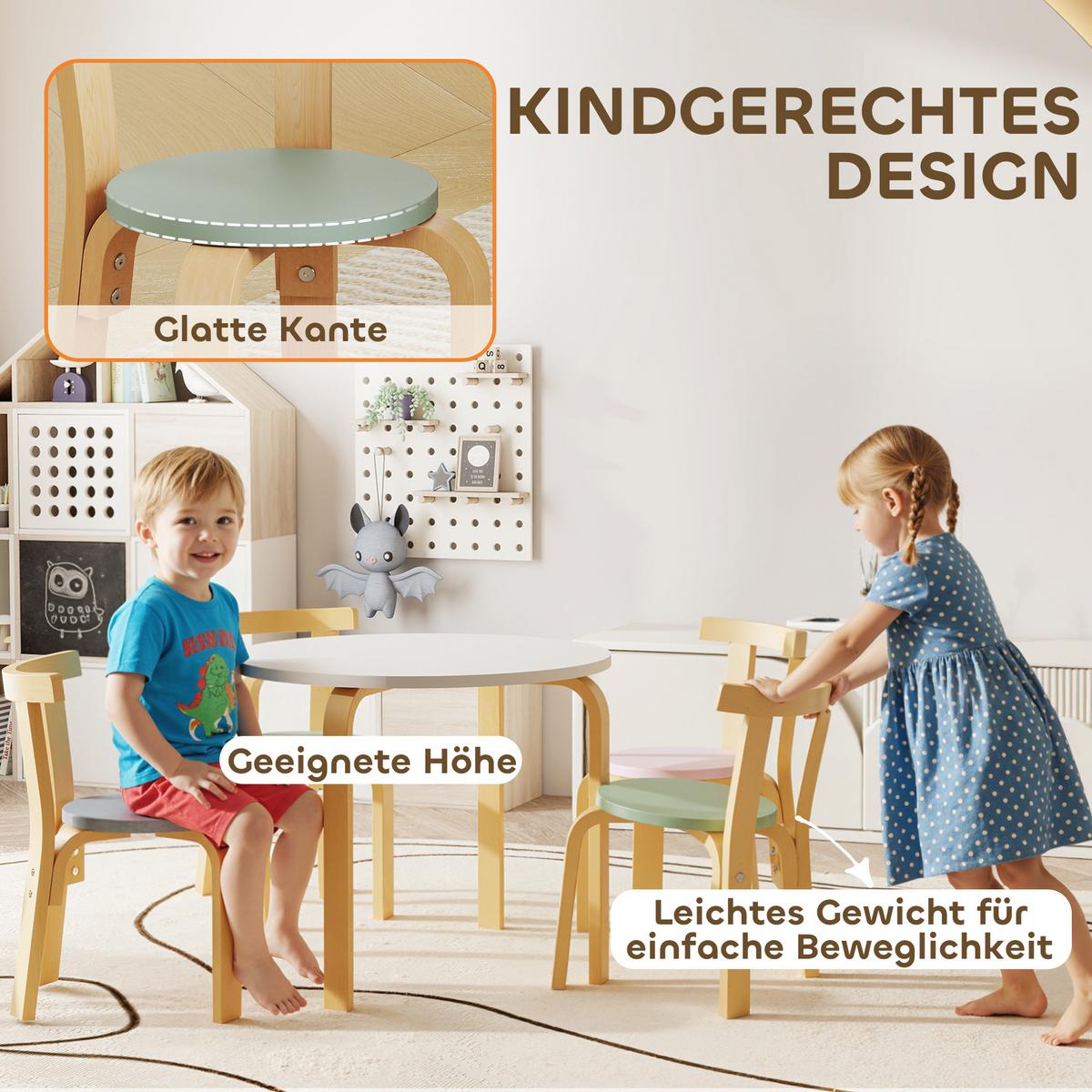 KINDERSITZGRUPPE 5er Set Pappelholz Birkenfurnier Mehrfarbig - Multicolor, Holz (60/50/60cm) - AIYAPLAY