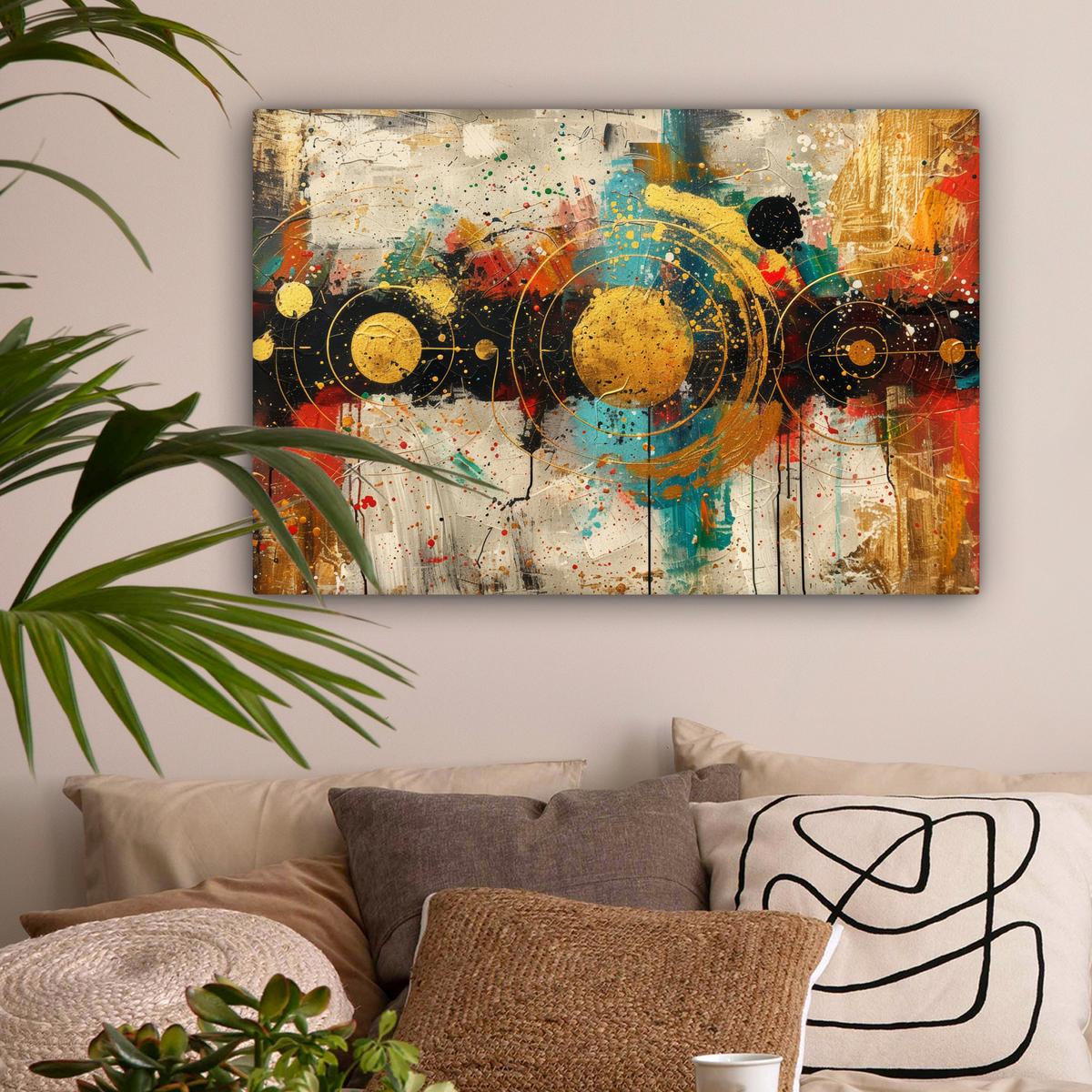 LEINWANDBILD Abstrakt - Kunst - Gold - Modern Gemälde 60x40 cm - Multicolor, Textil (60/40cm) - MuchoWow