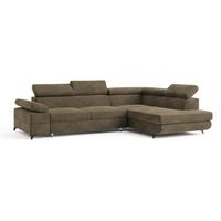 ECKSOFA FAVIEN R-S Beige Velours-Stoff mit Schlaffunktion - Beige, Holz (257/190cm) - MASSENO