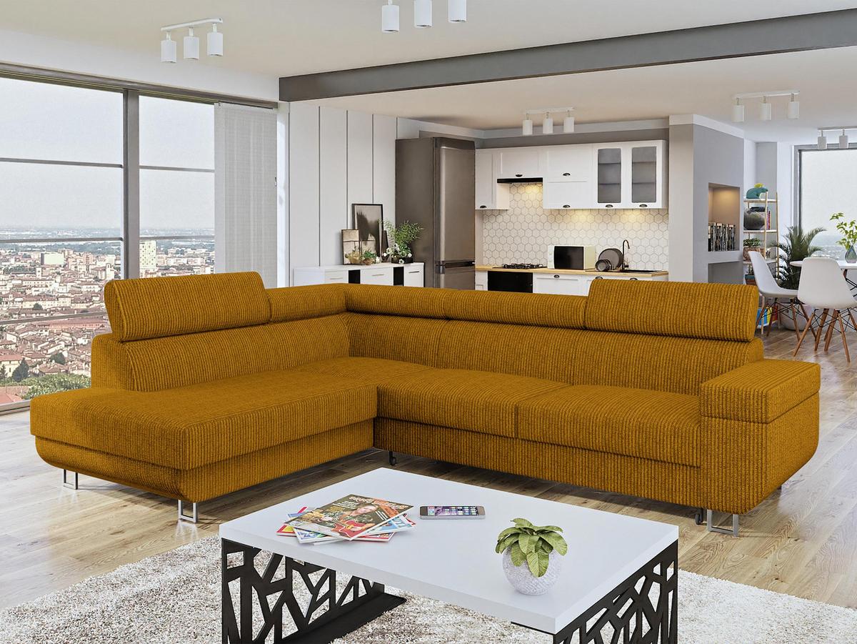 ECKSOFA Fonti Cord, Seite: Links - Braun, Holz/Textil (253/188cm) - MIRJAN24