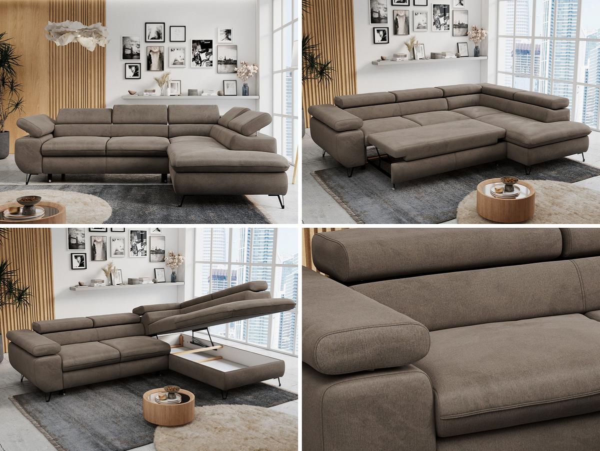 ECKSOFA PETER L Braun Velvet - Rechts Seite - Schwarz/Braun, Textil/Metall (273/208cm) - MKS
