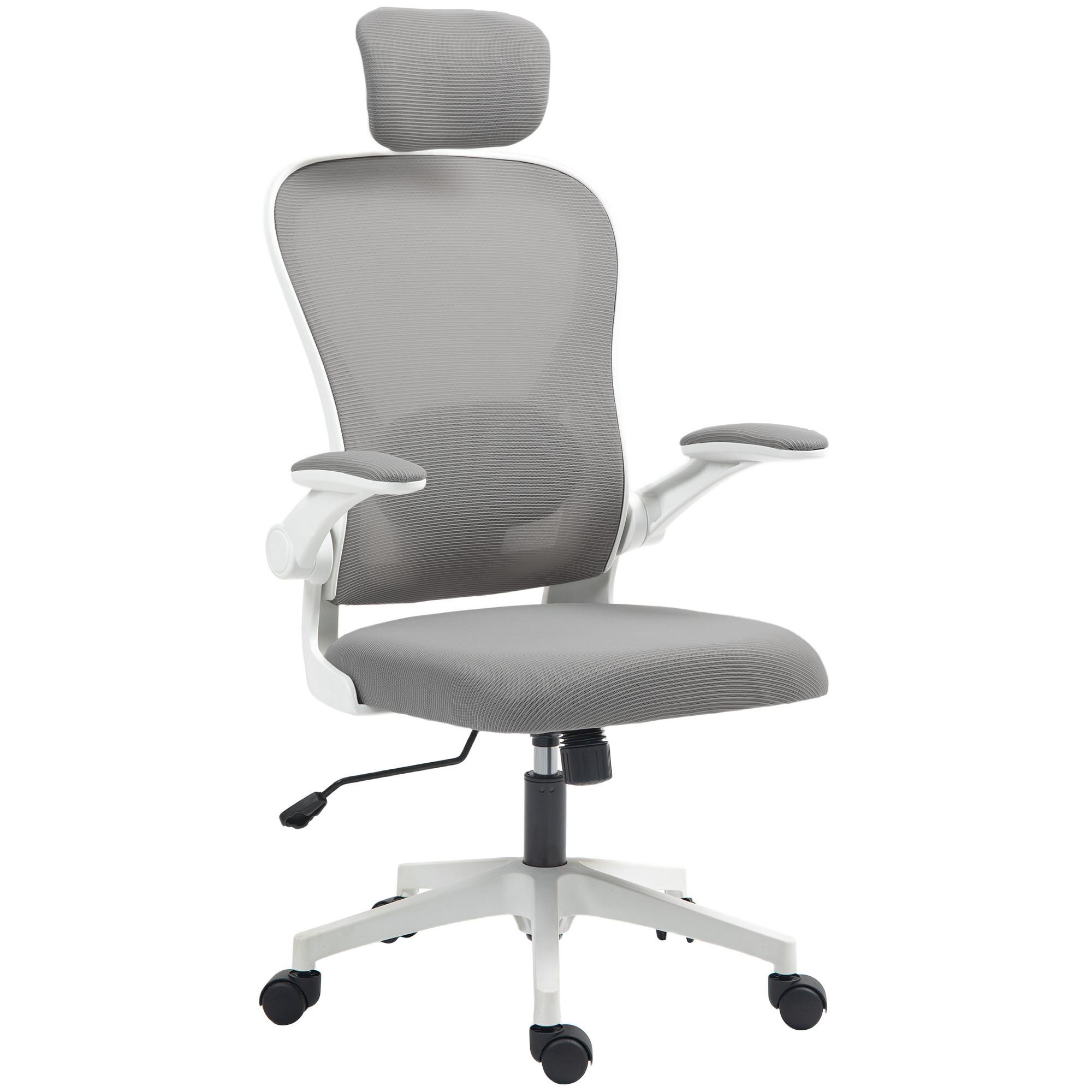 BÜROSTUHL Polyester Kunststoff Grau - Weiß/Grau, Kunststoff/Textil (63/125/64cm) - HOMCOM