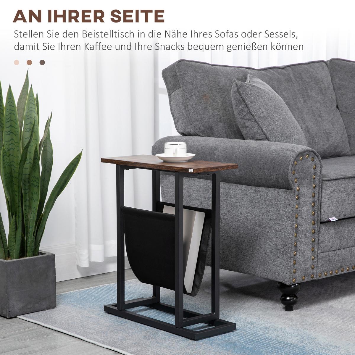 BEISTELLTISCH mit Stofftasche, Couchtisch, Sofatisch, Nachttisch, Dunkelbraun - Dunkelbraun, Kunststoff (49/19/55cm) - HOMCOM