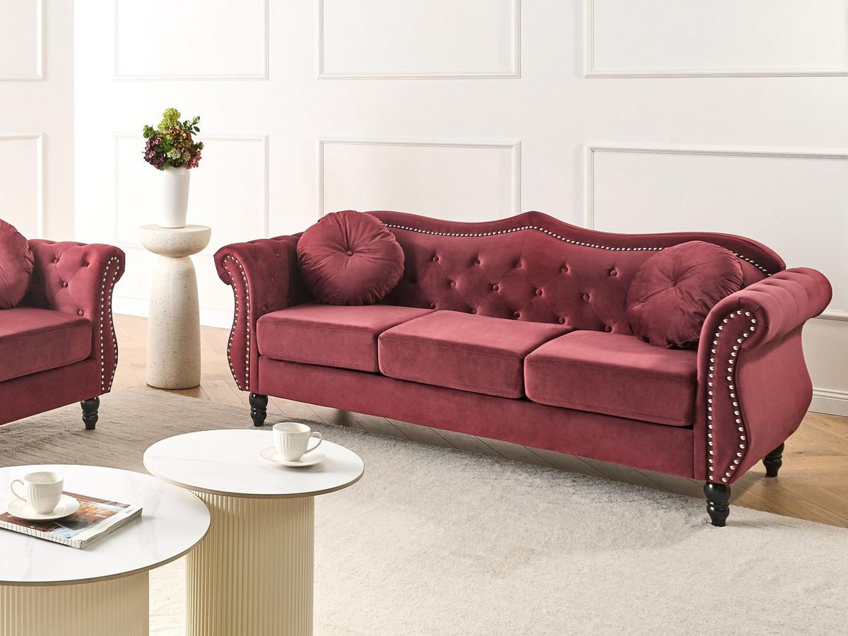 3-SITZER-SOFA Samtstoff Dunkelrot Skien - Dunkelrot, Textil (204/86/78cm) - Beliani