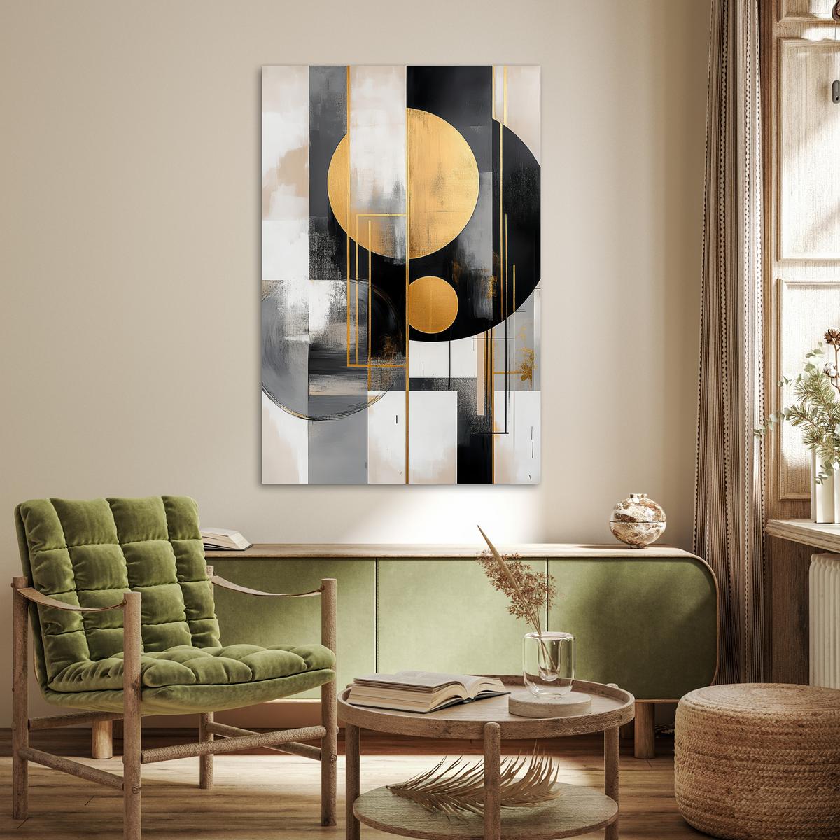 POSTER Abstrakt - Gold - Silber - Formen - Ästhetisch - Modern Wandbild Schlafzimmer 80x120 cm - Goldfarben, Papier (80/120/0.1cm) - MuchoWow