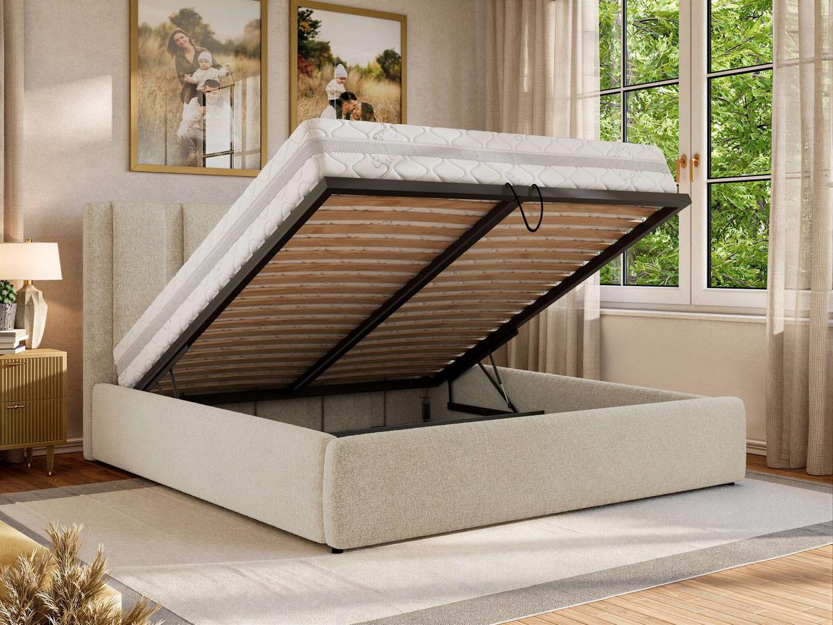 POLSTERBETT SAVINO CLASSIC 140/200 - Creme Struktur - Multipocket-Matratze - Creme, Textil (140/200cm) - MKS
