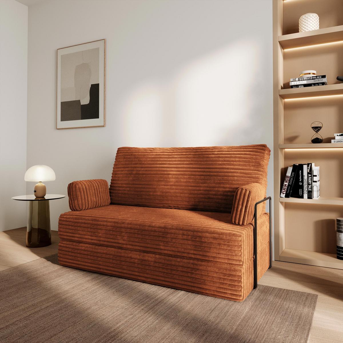 BETTSOFA LADIA aus Schaumstoff Kordstoff Braun Schlaffunktion - Braun, Textil (140/86/60cm) - MASSENO
