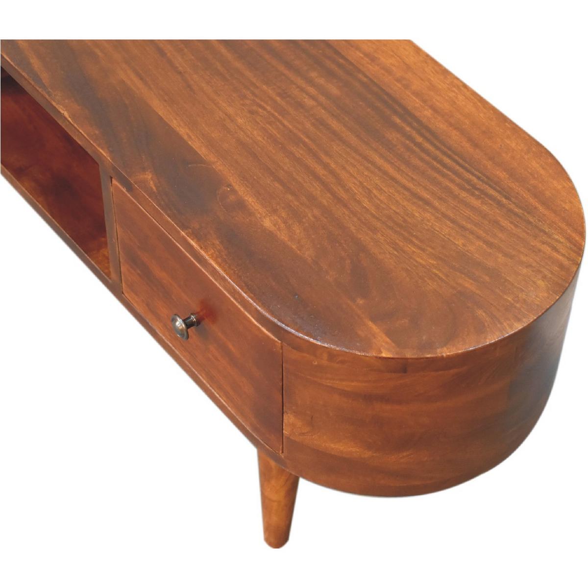 MEDIENANLAGE Runde Offene Lagerung, 2 Schubladen, im Kastanienholz-Finish, Beige - Messingfarben/Braun, Holz/Metall (30/100/37cm) - Artisan Furniture