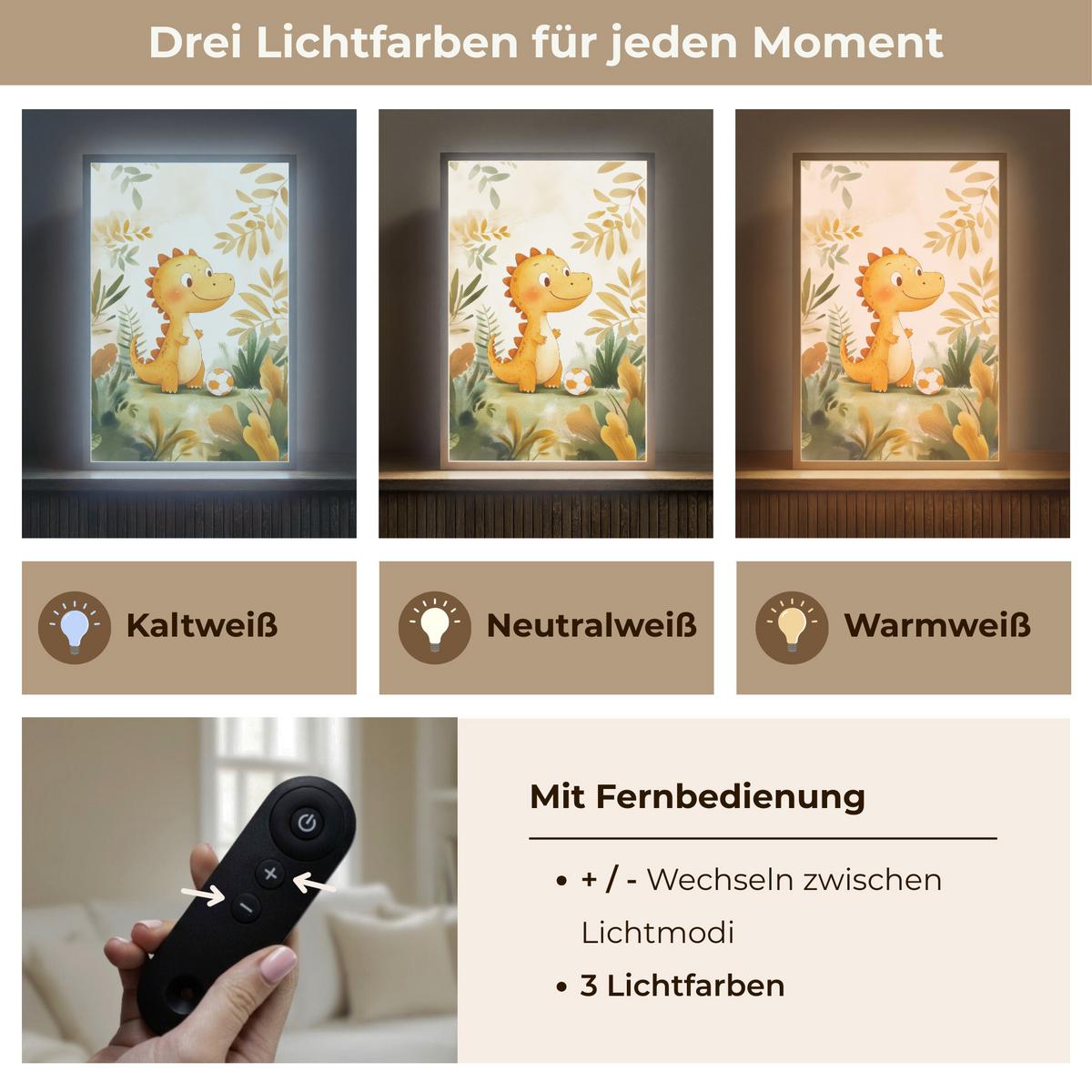 NACHTTISCHLAMPE MIT AKKU Dino - Fußball - Orange 40x60 cm - Beige, Holzwerkstoff (8/40/60cm) - OnlyWow
